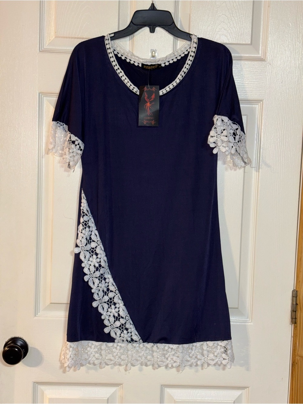 Reborn Navy Dress with White Crochet Trim
